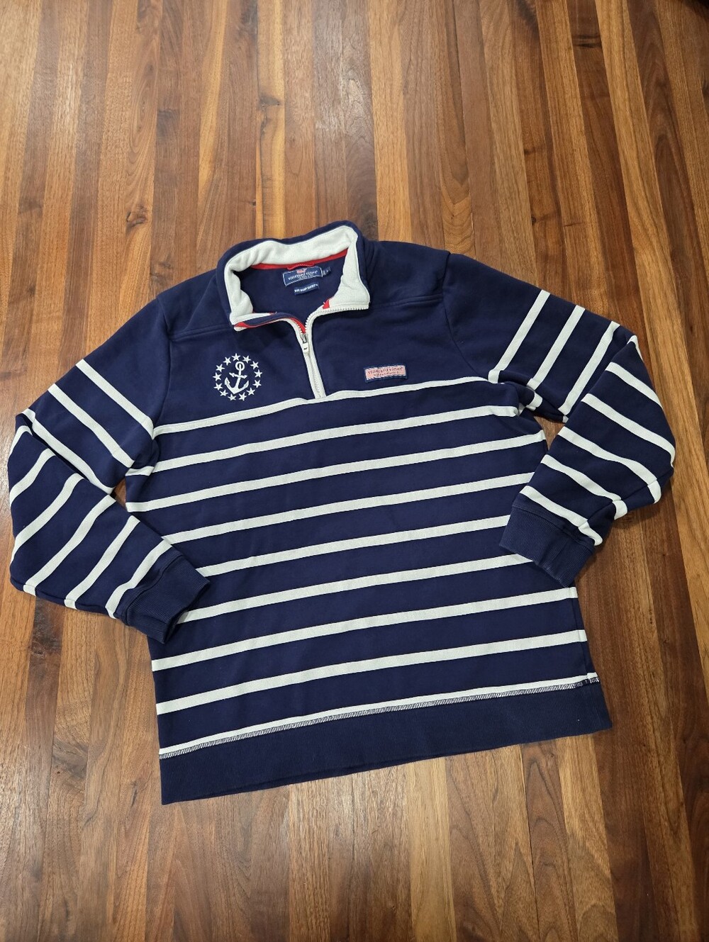 Vineyard Vines The Shep Shirt Nautical Striped Quarter-Zip Pullover Large